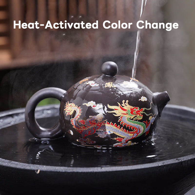 Handmade Zisha Dragon & Phoenix Teapot – Heat-Activated Color Change