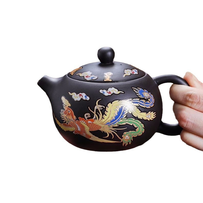 Handmade Zisha Dragon & Phoenix Teapot – Heat-Activated Color Change