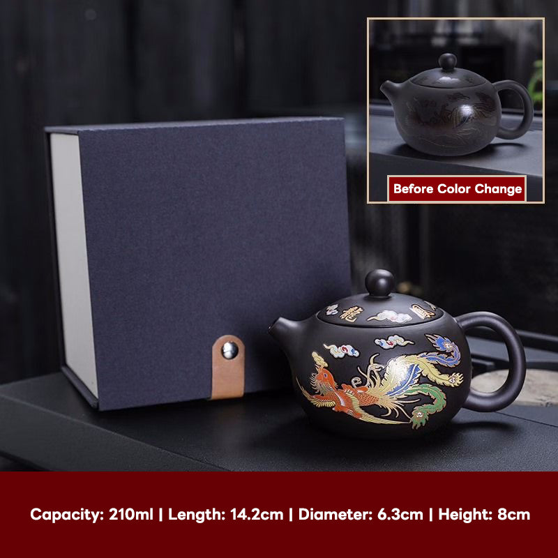 Handmade Zisha Dragon & Phoenix Teapot – Heat-Activated Color Change