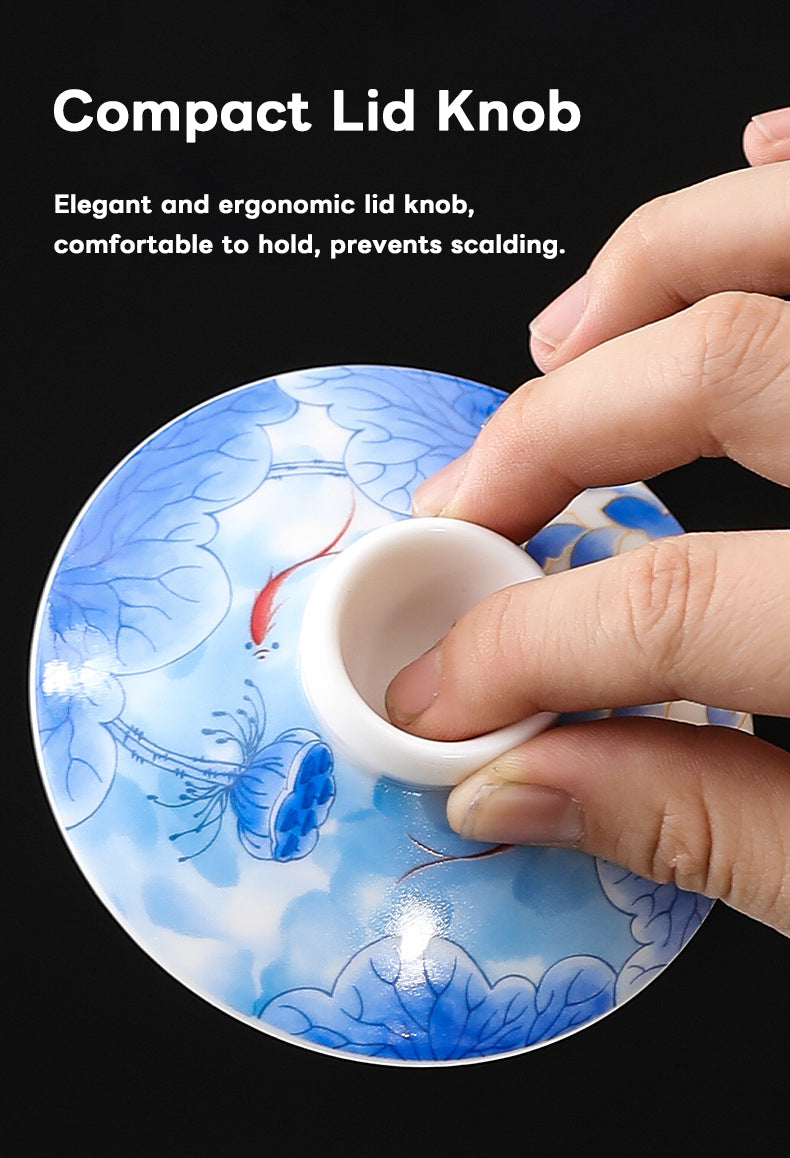 Elegant Blue & White Porcelain Gaiwan – Traditional Chinese Tea Cups for Gongfu Brewing (160ml)