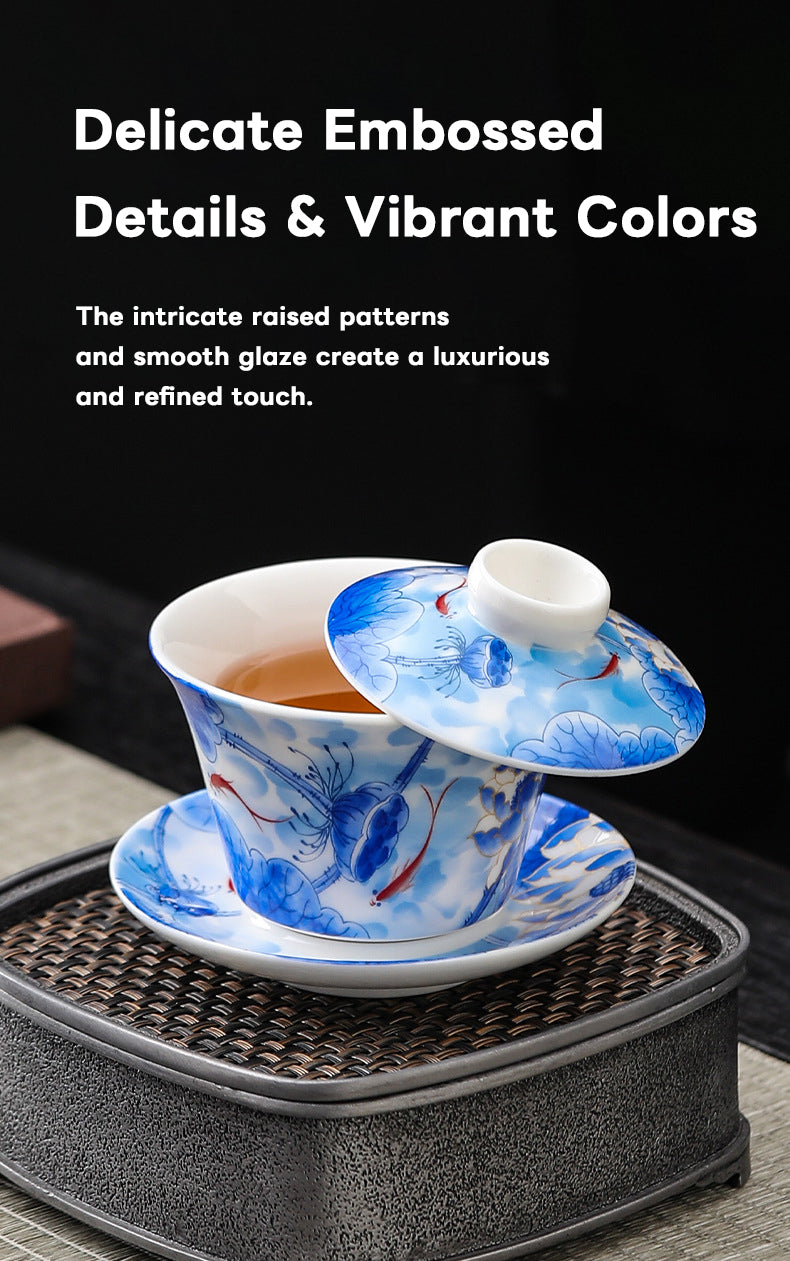 Elegant Blue & White Porcelain Gaiwan – Traditional Chinese Tea Cups for Gongfu Brewing (160ml)