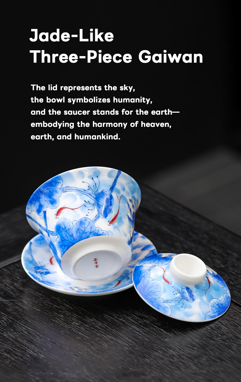 Elegant Blue & White Porcelain Gaiwan – Traditional Chinese Tea Cups for Gongfu Brewing (160ml)