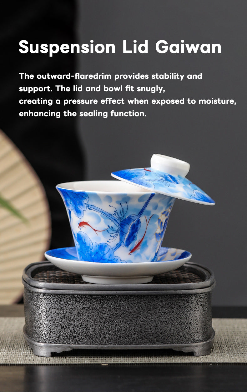 Elegant Blue & White Porcelain Gaiwan – Traditional Chinese Tea Cups for Gongfu Brewing (160ml)