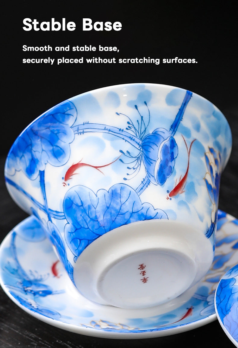Elegant Blue & White Porcelain Gaiwan – Traditional Chinese Tea Cups for Gongfu Brewing (160ml)
