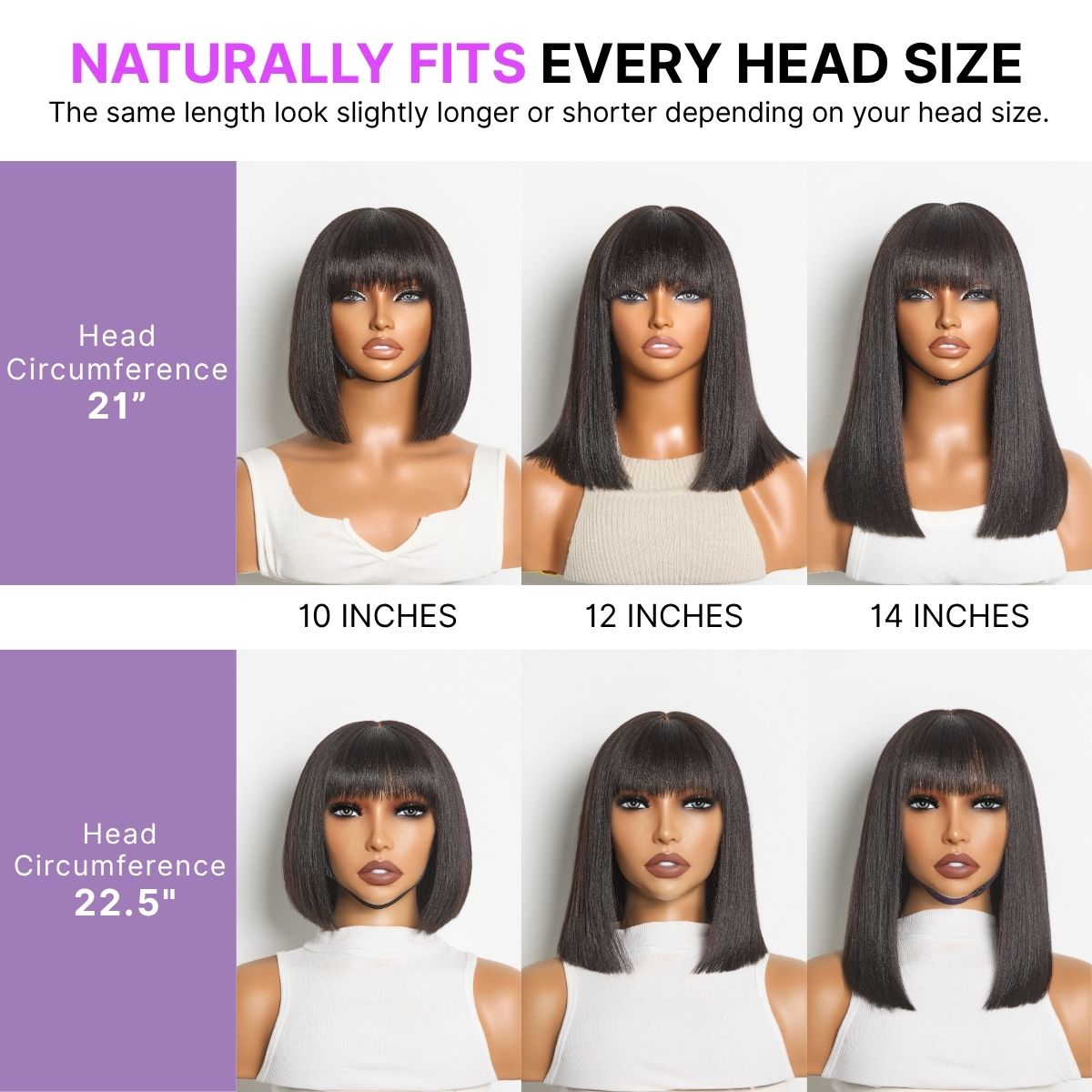 Put On and Go Realistic Glueless Yaki Straight Bob with Bangs Minimalist Lace Wig 100% Human Hair