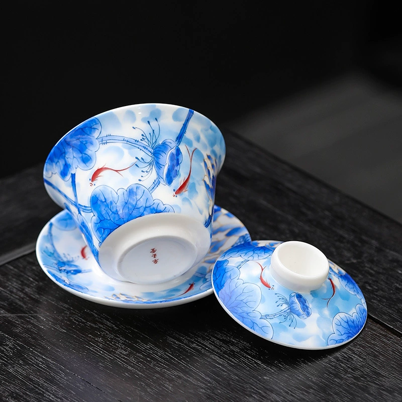 Elegant Blue & White Porcelain Gaiwan – Traditional Chinese Tea Cups for Gongfu Brewing (160ml)