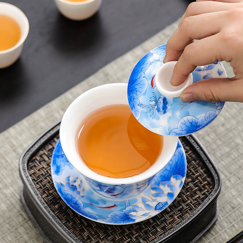Elegant Blue & White Porcelain Gaiwan – Traditional Chinese Tea Cups for Gongfu Brewing (160ml)