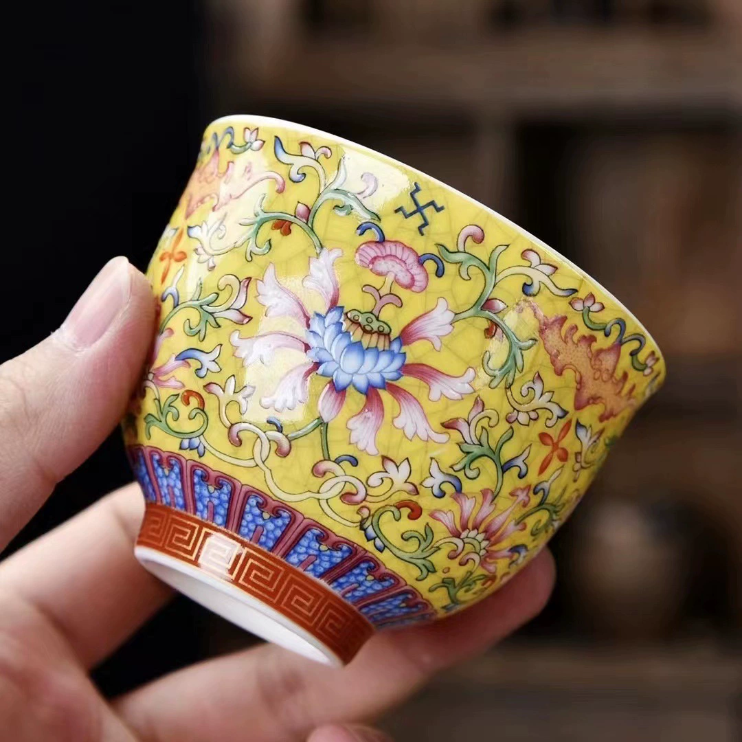 Handmade Enamel Porcelain Tea Cup – Vintage Chinese Gongfu Tasting Cup (Single Cup)