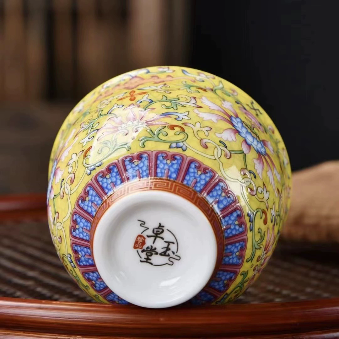 Handmade Enamel Porcelain Tea Cup – Vintage Chinese Gongfu Tasting Cup (Single Cup)