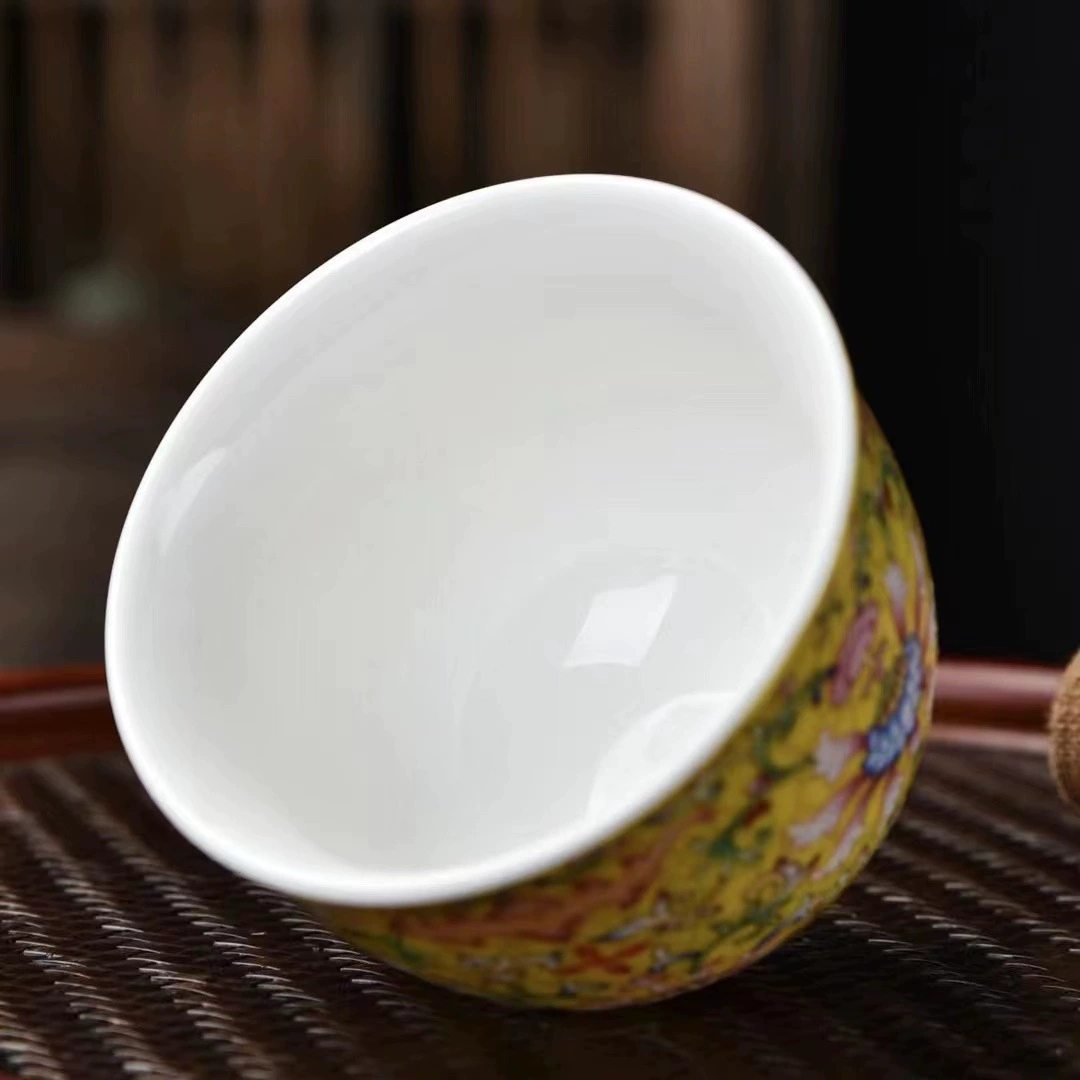 Handmade Enamel Porcelain Tea Cup – Vintage Chinese Gongfu Tasting Cup (Single Cup)