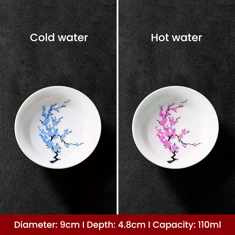 Jingdezhen Thermochromic Porcelain Tea Cup - Heat-Activated Kung Fu Tea Set with Magic Color Change (Reveals Patterns at 45°C+)
