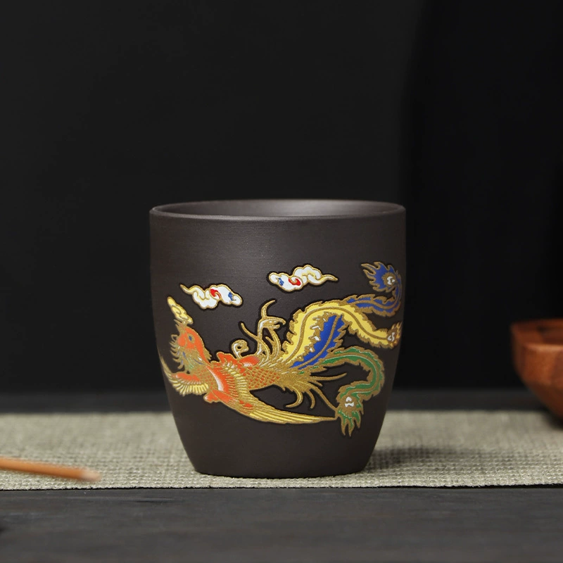Yixing Zisha Color-Changing Tea Cup – Handmade Dragon & Phoenix Gongfu Tasting Cup (120ml)